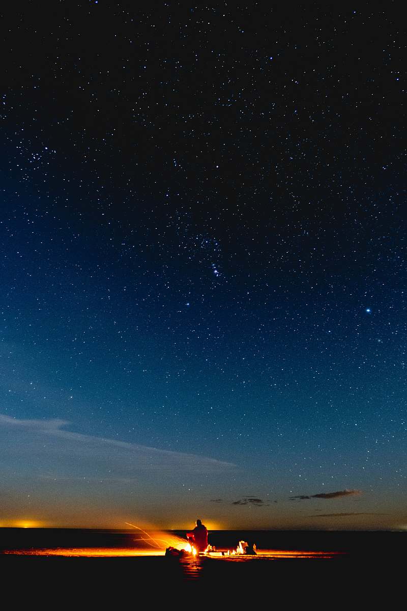olympic peninsula person sitting under starry night campfire